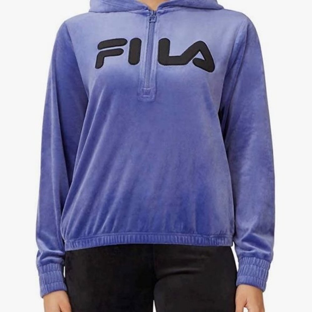 Fila Women Velour Quarter Zip Hoodie Top Sweatshirt